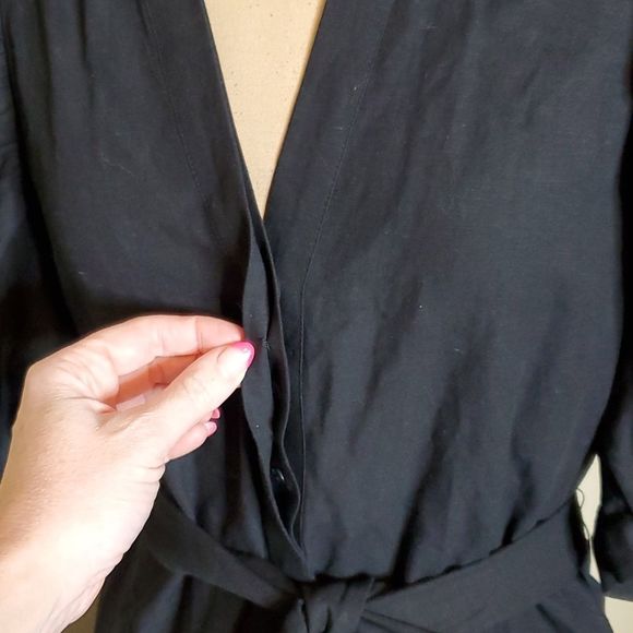 Ann Taylor Medium Black Linen blend Belted Midi Shirtdress Puff Sleeves - Picture 6 of 12